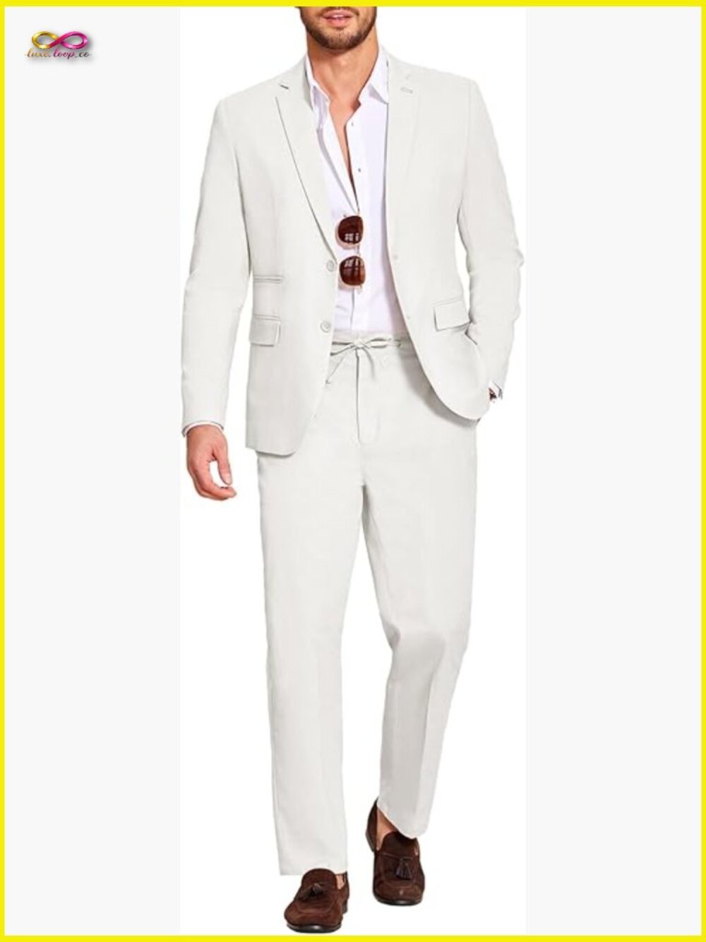 Men's 2 Piece Linen Suit Set Lightweight Blazer and Pants Casual Beach Wedding